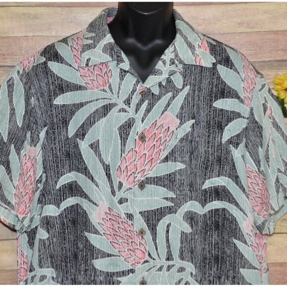 Caribbean Gray Hawaiian Camp Shirt Size XL Silk Blend Resort Beach - Picture 2 of 10